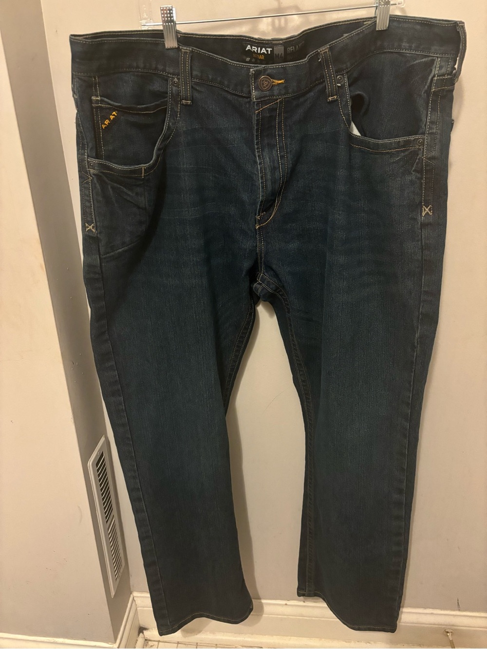 Ariat Rebar M4 Jeans Relaxed Boot Cut Mens 42X32 Blue Workwear Western Denim